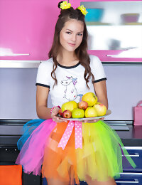 Model in a colorful skirt